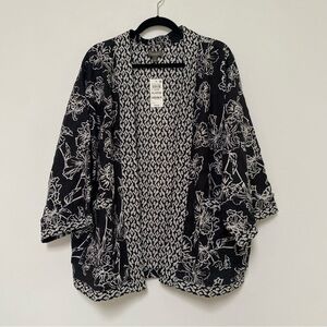 Style & Co Linen Cotton Blend Reversible Open Kimono XL NWT Black White